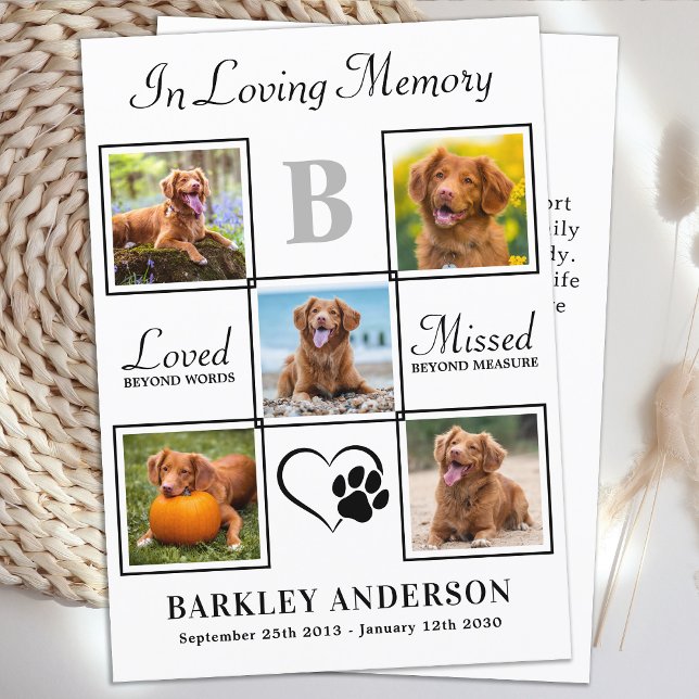 Elegant Pet Memorial 5 Personlig Photo Collage Tack Kort (Skapare uppladdad)