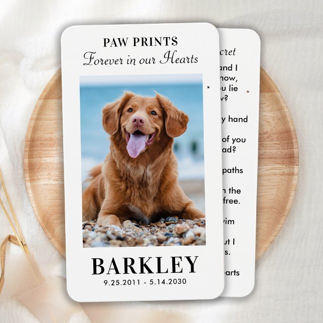 Elegant Pet Memorial Photo Sympathy Prayer Card Visitkort (Skapare uppladdad)