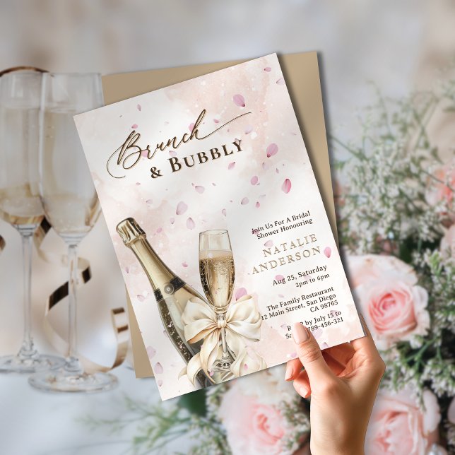 Elegant Petals Brunch & Bubly Möhippa Inbjudningar (Elegant Petals Brunch & Bubbly Bridal Shower Invitation)