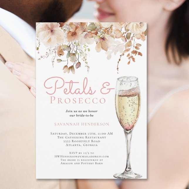 Elegant Petals och Prosecco Blommigt Möhippa Inbjudningar (Skapare uppladdad)