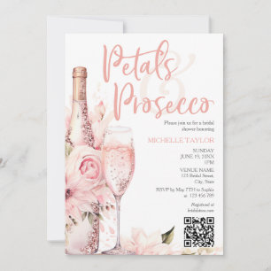 Elegant Petals & Prosecco Boho Rosa QR-kod Inbjudningar