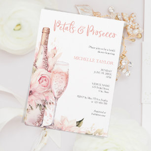 Elegant Petals & Prosecco Boho Rosa, sommartid Inbjudningar