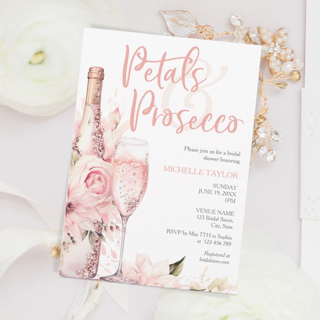 Elegant Petals & Prosecco Boho  Rosa, sommartid Inbjudningar (Skapare uppladdad)