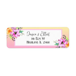 Elegant Petunias Blommigt Gult och Rosa Returadress Etikett