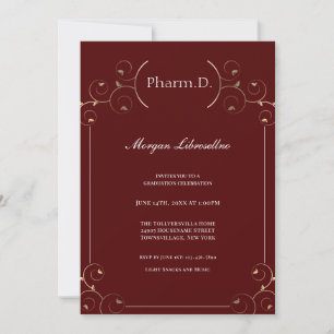 Elegant Pharm.D Guld Burgundy Studenten Inbjudningar