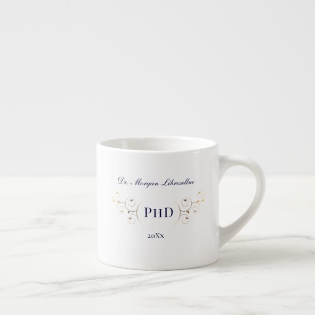 Elegant PhD Blue Guld Studenten Espressomugg (Höger)