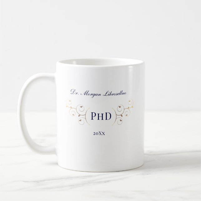 Elegant PhD Blue Guld Studenten Kaffemugg (Vänster)