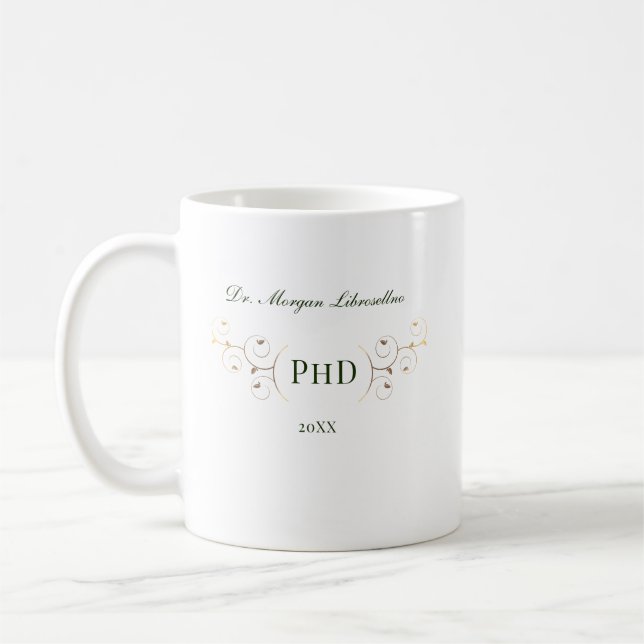 Elegant PhD Grönt Guld Studenten Kaffemugg (Vänster)