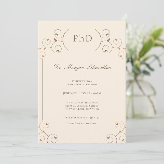 Elegant PhD Guld Tan Studenten Inbjudningar (Stående Fram)