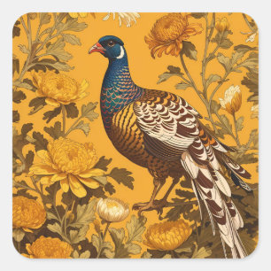 Elegant Pheasant William Morris Inspired Fyrkantigt Klistermärke