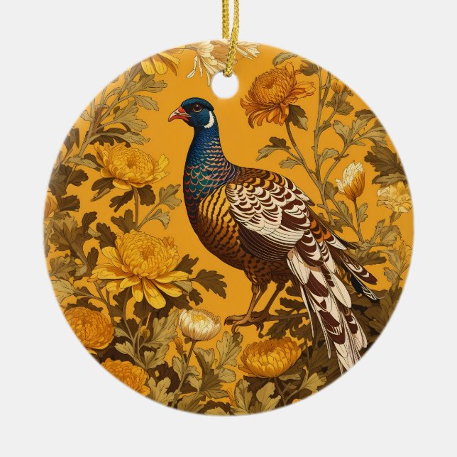 Elegant Pheasant William Morris Inspired Julgransprydnad Keramik (Framsidan)
