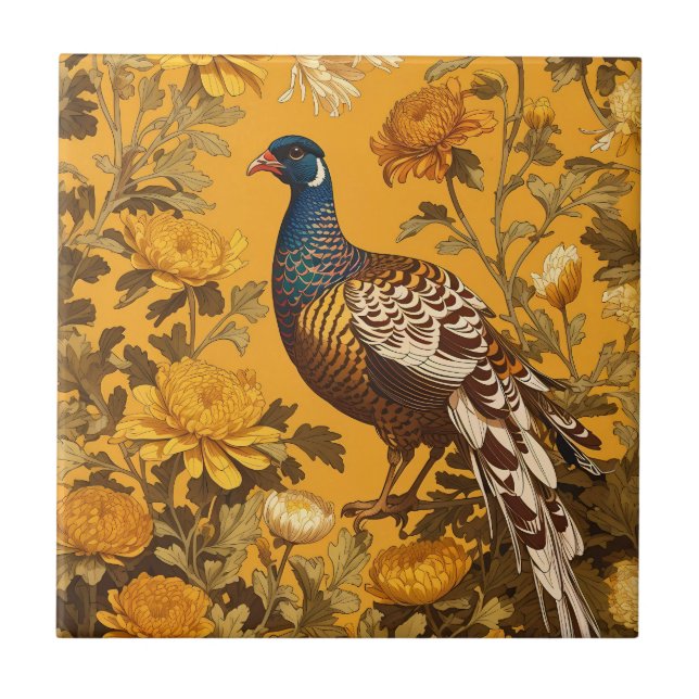 Elegant Pheasant William Morris Inspired Kakelplatta (Framsidan)