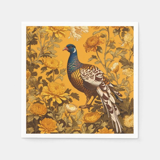 Elegant Pheasant William Morris Inspired Pappersservett (Framsidan)