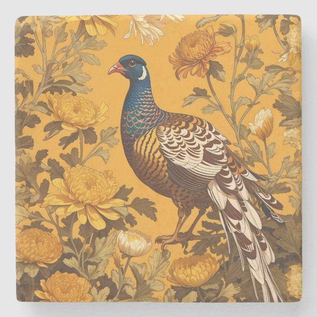 Elegant Pheasant William Morris Inspired Stenunderlägg (Framsidan)