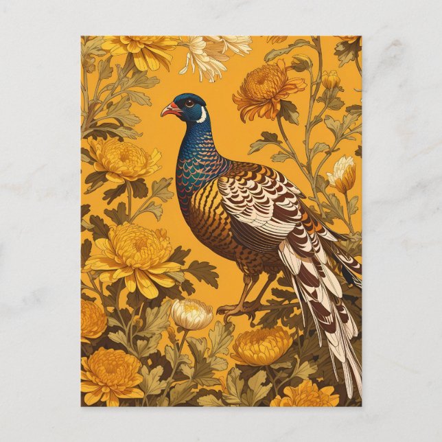 Elegant Pheasant William Morris Inspired Vykort (Framsida)