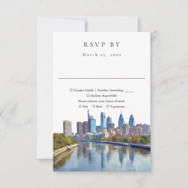 Elegant Philadelphia Skyline Watercolor Wedding OSA Kort (Framsida)