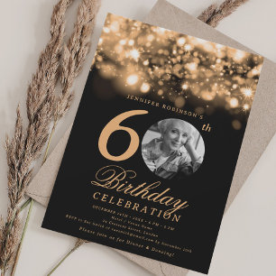 Elegant Photo 60 Birthday Guld Midnight Glam Inbjudningar
