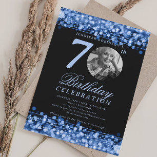 Elegant Photo 70:e Födelsedagsfesten Navy Blue Lju Inbjudningar