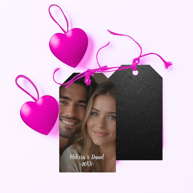 Elegant Photo and Namn Black Accent Presentetikett (Elegant Photo and Name Black Accent Gift Tags)