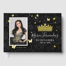 Elegant Photo and Real Gold Foil Black Quinceanera
