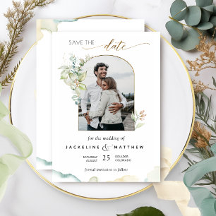 Elegant Photo Arch, Eucalyptus Greenery Watercolor Spara Datumet