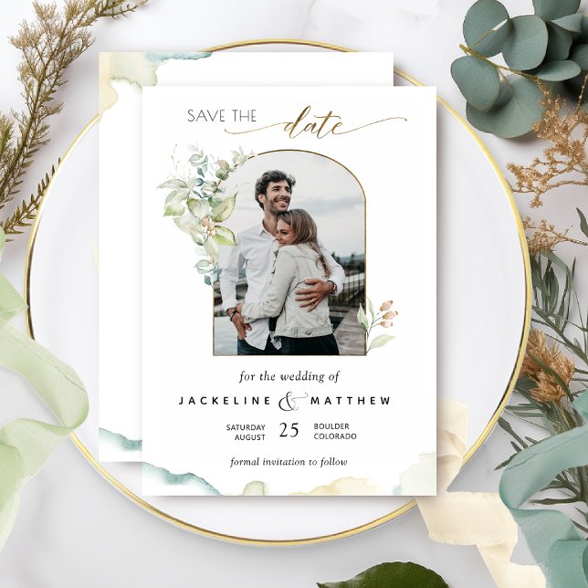 Elegant Photo Arch, Eucalyptus Greenery Watercolor Spara Datumet (Skapare uppladdad)