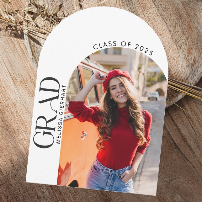 Elegant Photo Arch Studenten 2025 Party Inbjudningar (Graduation 2025 Arch GRAD Photo Block Party Invitation)