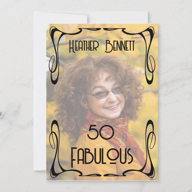 Elegant Photo Art Deco 50th Fab Birthday   Inbjudningar (Framsida)