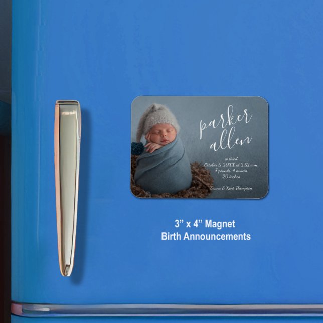Elegant Photo Baby Birth Notice Magnet (3" x 4" magnet birth announcements (4" x 6" in our collection.))