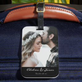 Elegant Photo Black Calligraphy-Personlig Bagagebricka
