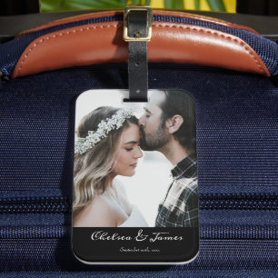 Elegant Photo Black Calligraphy-Personlig Bagagebricka