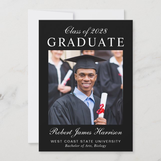 Elegant Photo Black College Graduation Meddelande (Framsida)