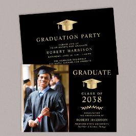 Elegant Photo Black Guld College Graduation Party Inbjudningar