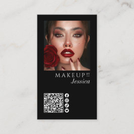 Elegant Photo Black QR Code Social Icons Makeup Visitkort