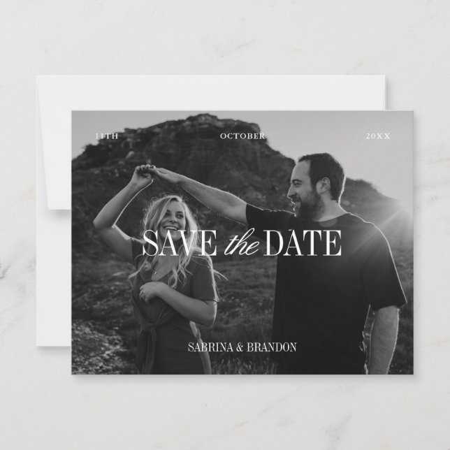 Elegant Photo Black & White Save the Date Card Spara Datumet (Framsida)