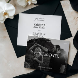Elegant Photo Black & White Save the Date Card Spara Datumet