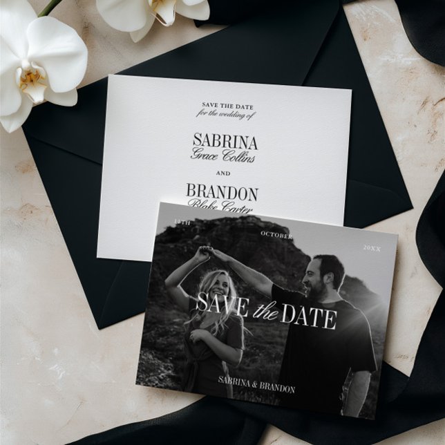 Elegant Photo Black & White Save the Date Card Spara Datumet (Elegant Photo Black & White Save the Date Card)