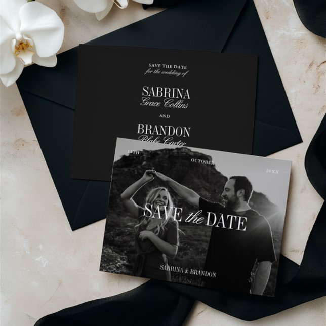 Elegant Photo Black & White Save the Date Card Spara Datumet (Skapare uppladdad)