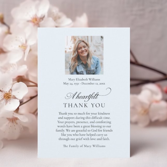 Elegant Photo Blue Christian Funeral Tack Kort (Skapare uppladdad)