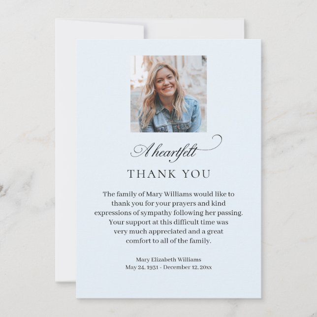 Elegant Photo Blue Funeral Tack Kort (Framsida)