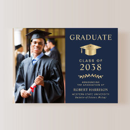 Elegant Photo Blue Gold Foil College Graduation Meddelande