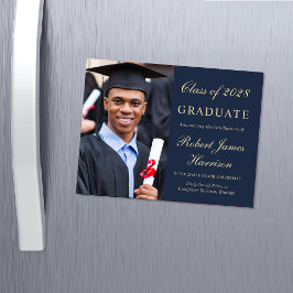 Elegant Photo Blue Guld College Graduation Magnetisk Inbjudningskort