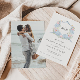 Elegant Photo Blue Monogram Spara datum Spara Datumet