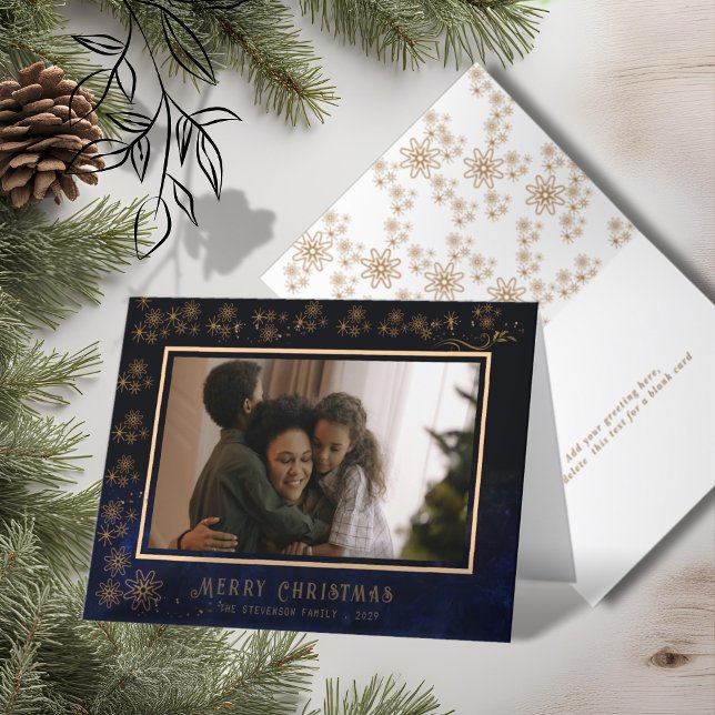 Elegant Photo Blue Mönster Helgkort (Elegant Photo Blue Pattern Holiday Card)