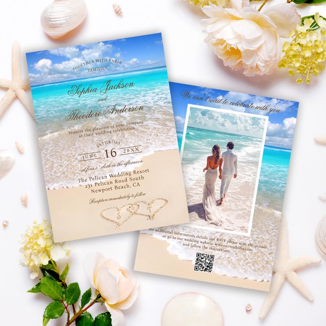 Elegant Photo Blue Ocean Tropical Beach Wedding Inbjudningar (Skapare uppladdad)