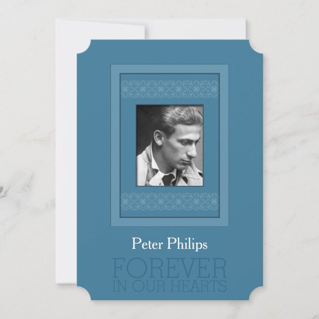 Elegant Photo Blue Template Memorial Funeral Meddelande (Framsida)