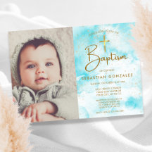 Elegant Photo Blue Watercolor Guld Kor Baptism