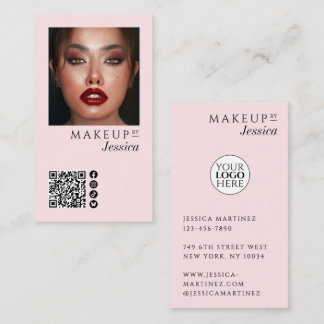 Elegant Photo Blush Pink QR Code Social Makeup Visitkort