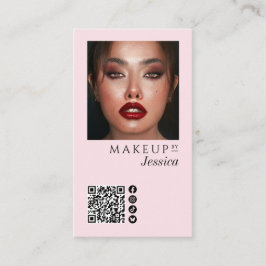 Elegant Photo Blush Pink QR Code Social Makeup Visitkort