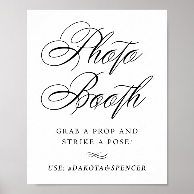 Elegant Photo Booth Strejka a Pose | Svart skript Poster (Framsidan)